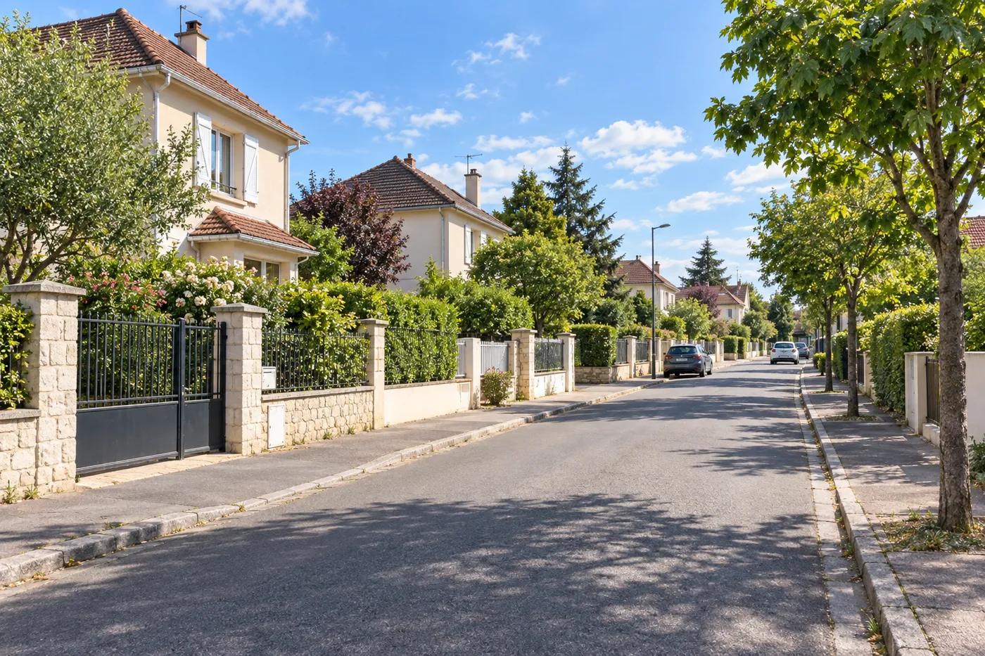 Rue résidentielle de pavillons en Essonne (91)